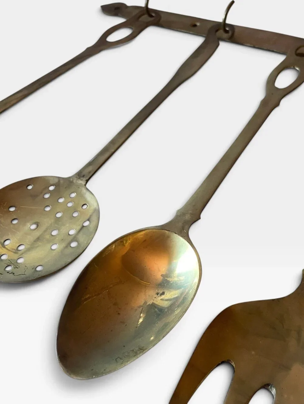 Vintage Rustic Brass Utensil Rack Wall Hanging